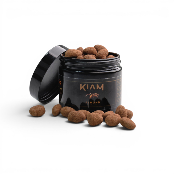 Premium Almond Chocolate Dragees Jar by KIAM gourmet cocoa dusted chocolate almonds