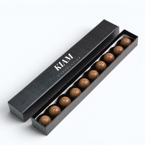 KIAM milk chocolate bonbons box with 10 assorted milk chocolate pieces in premium black packaging
